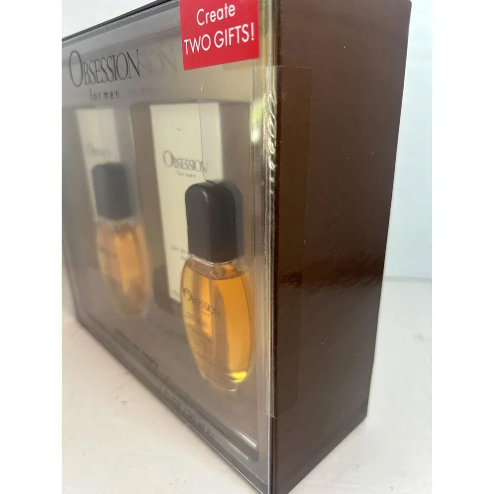 Calvin Klein Obsession for Men Gift Set 2x 1oz EDT Bottles Vintage Display